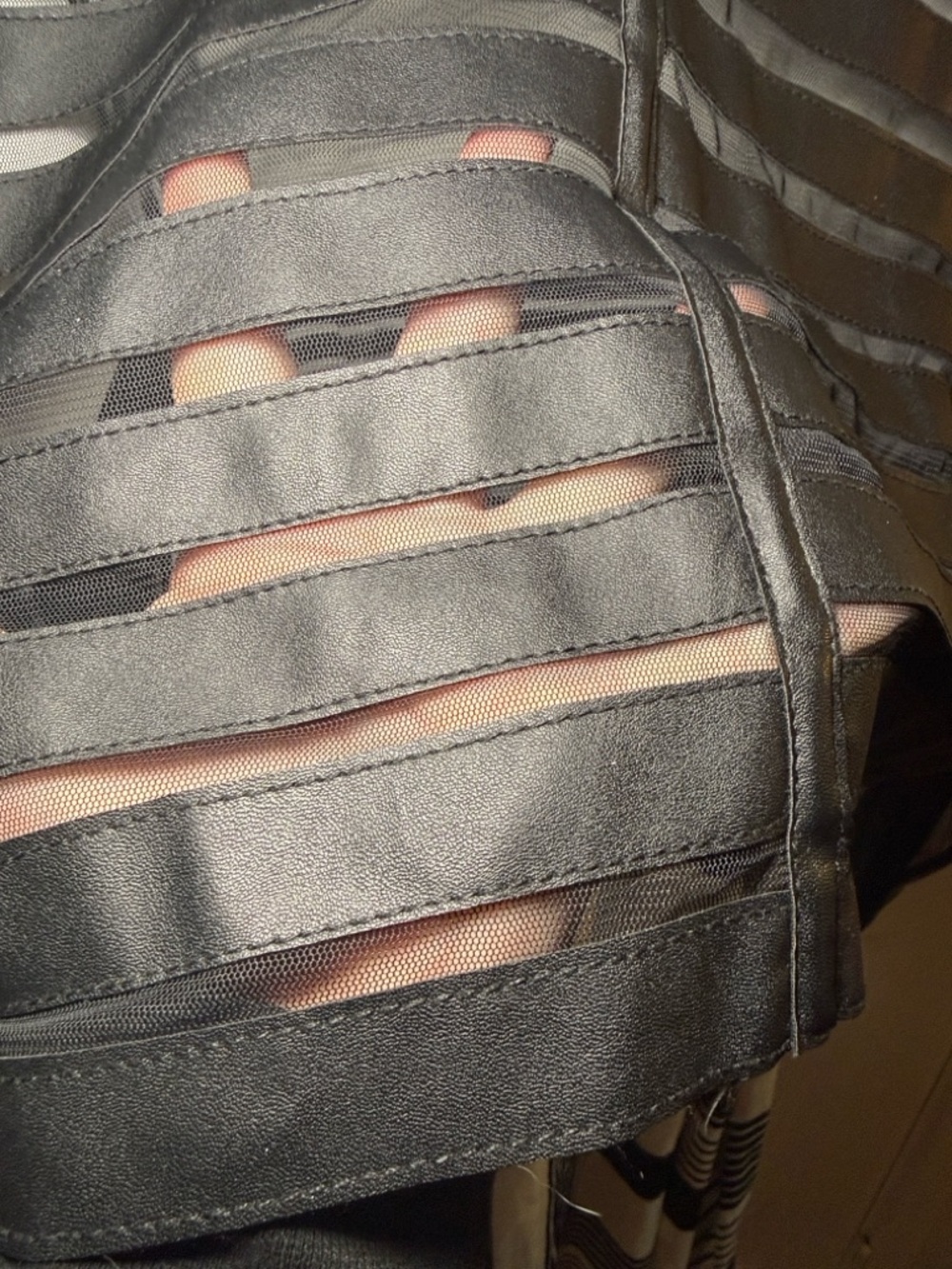 3X Black Sheer Mesh Vegan Leather Moto Jacket with Zipper Detail - Picture 6 of 7